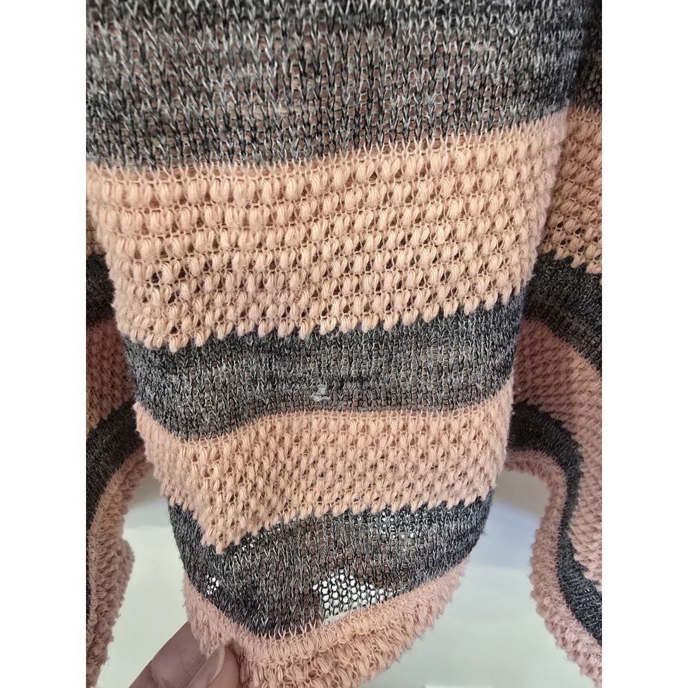Y2K Knit Sheer Tank Top Womens M Pink Gray Striped Boho Sharkbite Hem Coastal - Picture 3 of 5